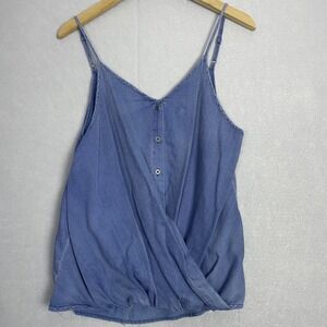 Blue Chambray Button Front Cami Top Adjustable‎ Straps Casual Sleeveless